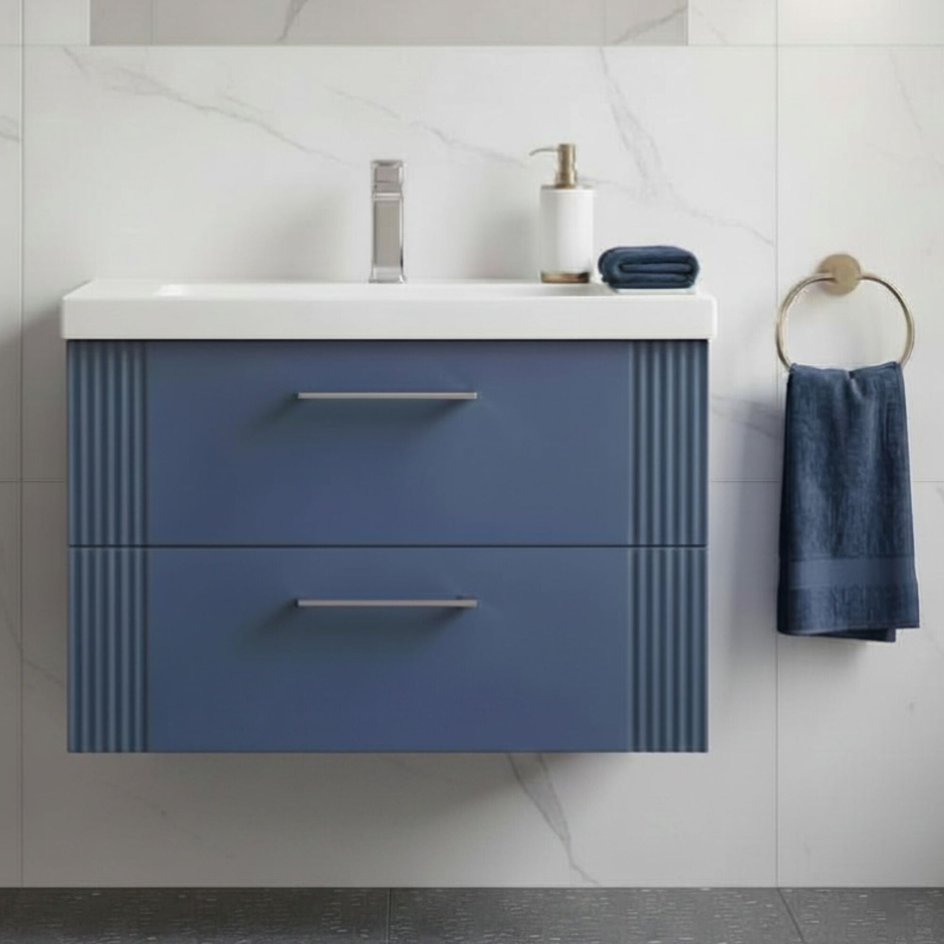 [BFPF395A] Belvide Partial Fluted 2 Drawer Wall Hung Vanity Unit with Mid-Edge 1 Tap Hole Ceramic Basin - Silo