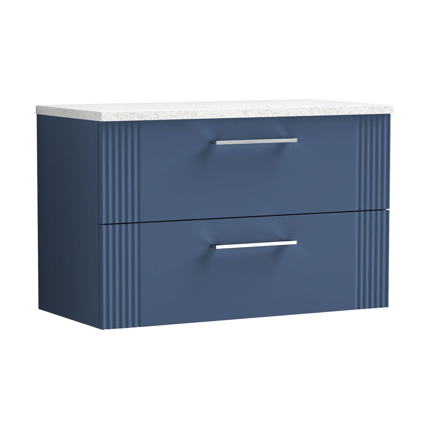 [BFPF395LSW] Partial Fluted 2 Drawer Wall Hung Vanity Unit with Sparkling White Laminate Worktop - 800mm - Satin Blue - Cutout