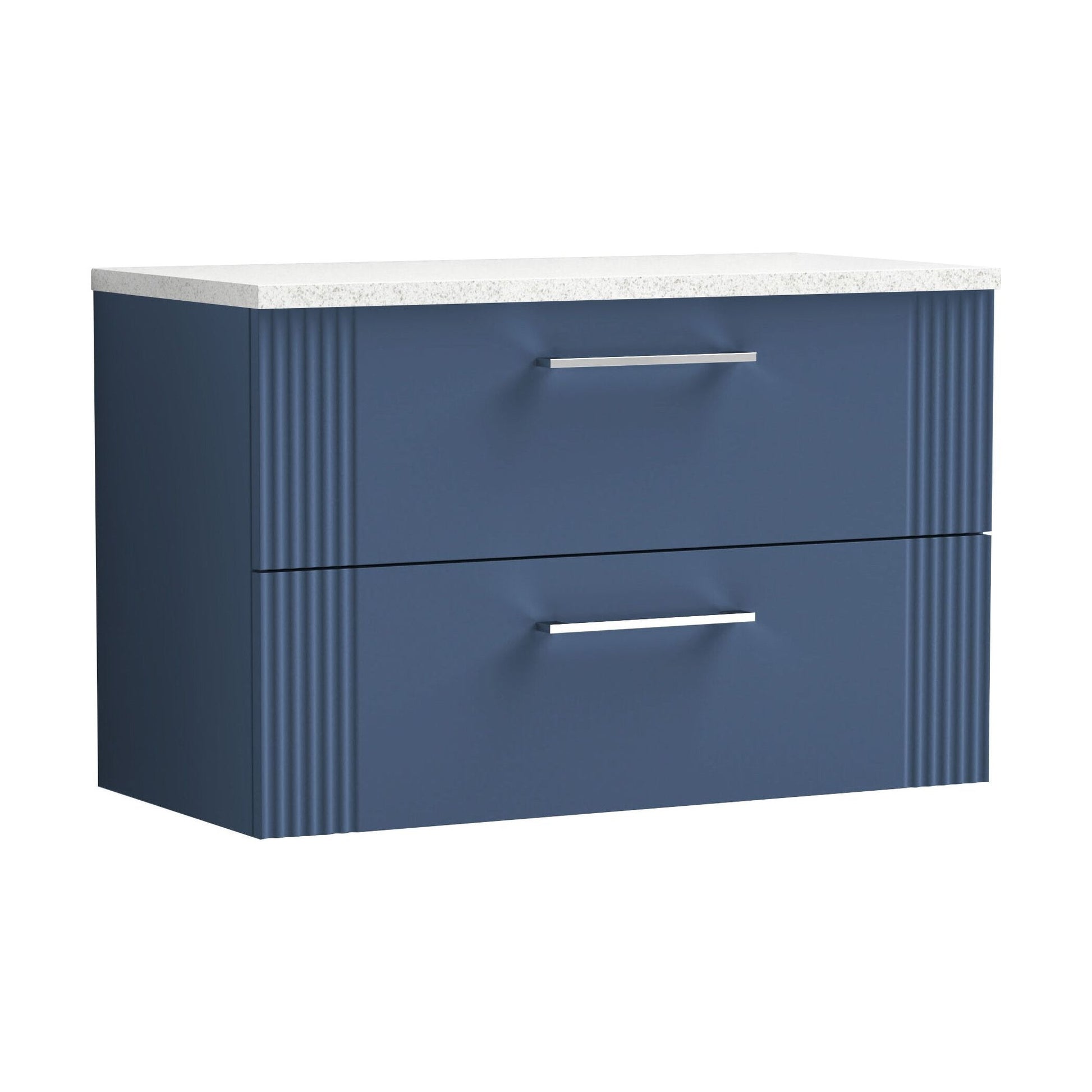 [BFPF395LSW] Partial Fluted 2 Drawer Wall Hung Vanity Unit with Sparkling White Laminate Worktop - 800mm - Satin Blue - Cutout