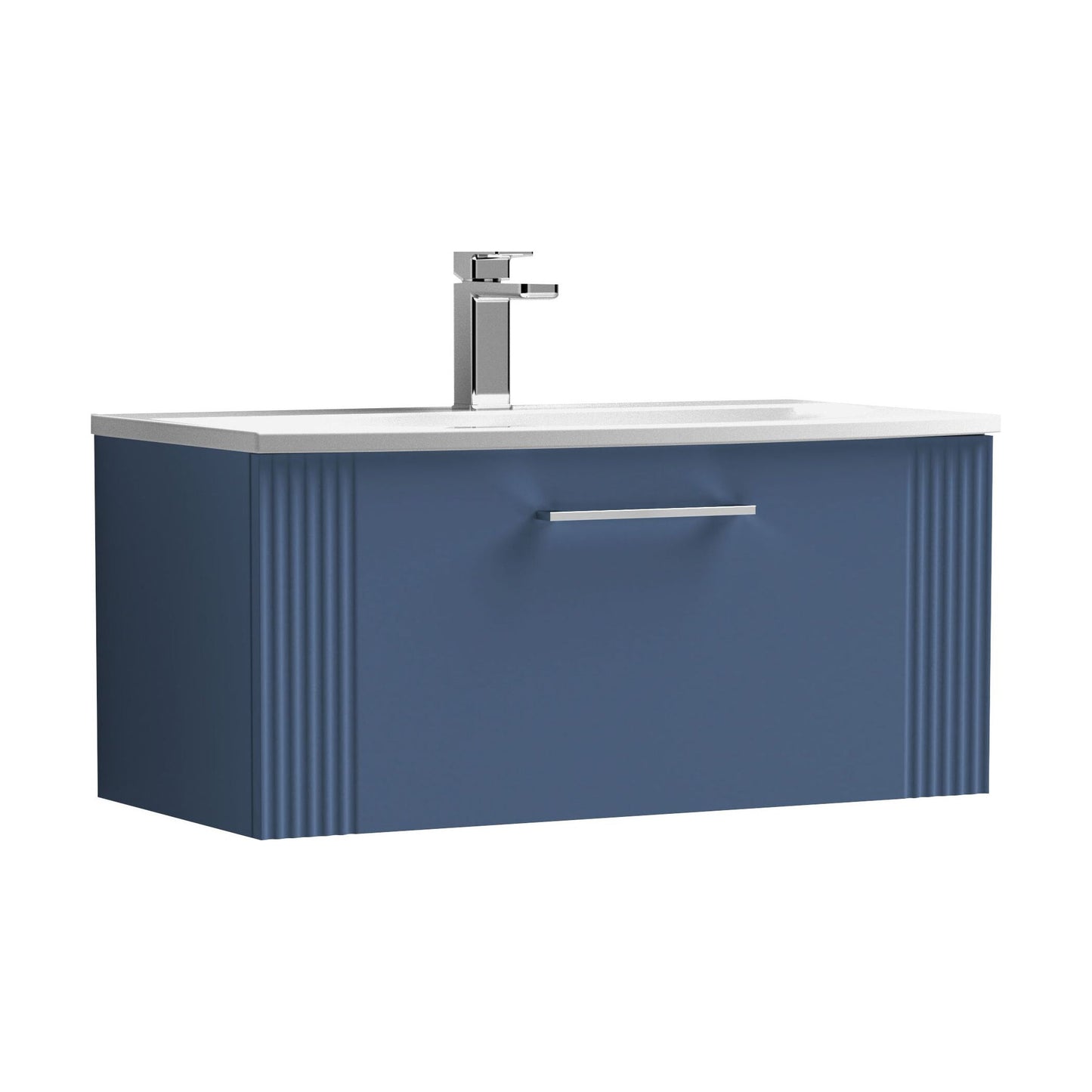 [BFPF396G] Partial Fluted 1 Drawer Wall Hung Vanity Unit with 1 Tap Hole Curved Basin- 800mm - Satin Blue - Cutout
