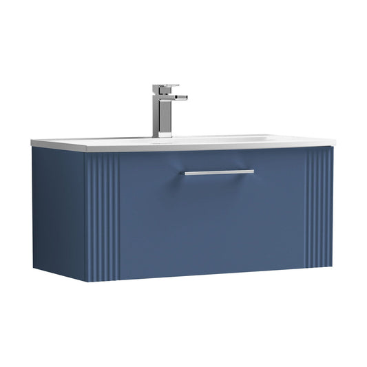 [BFPF396G] Partial Fluted 1 Drawer Wall Hung Vanity Unit with 1 Tap Hole Curved Basin- 800mm - Satin Blue - Cutout