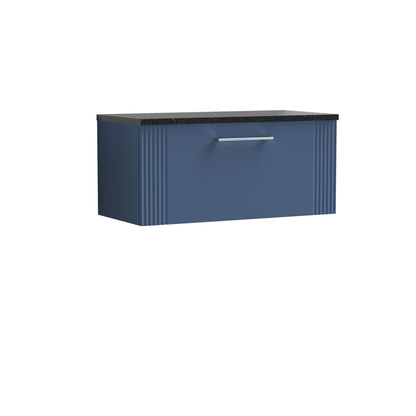 [BFPF396LSB] Belvide Retro Partial Fluted 1 Drawer Wall Hung Vanity Unit with Sparkling Black Laminate Worktop, Choice of Size and Colour - Cutout