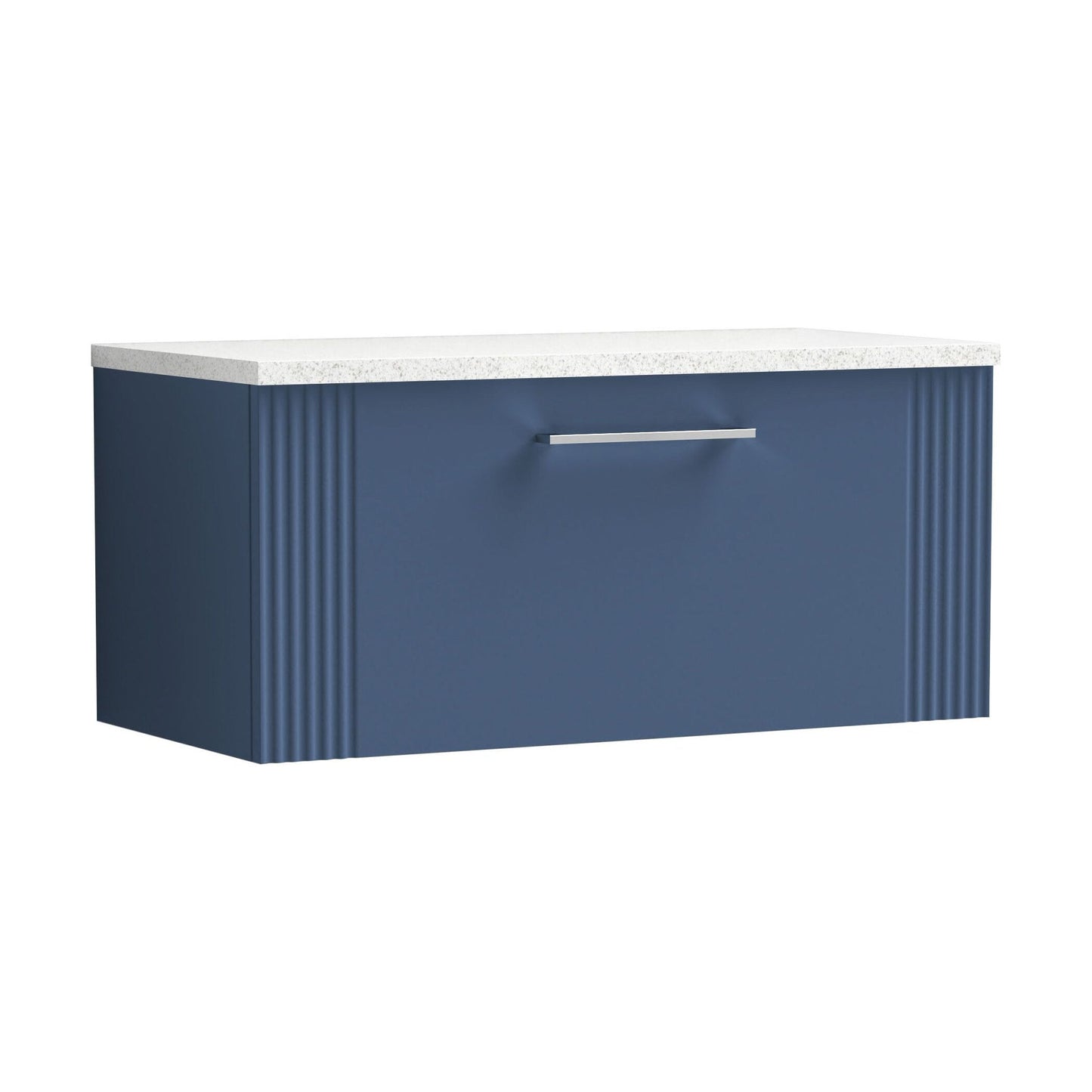 [BFPF396LSW] Partial Fluted 1 Drawer Wall Hung Vanity Unit with Sparkling White Laminate Worktop - 800mm - Satin Blue - Cutout
