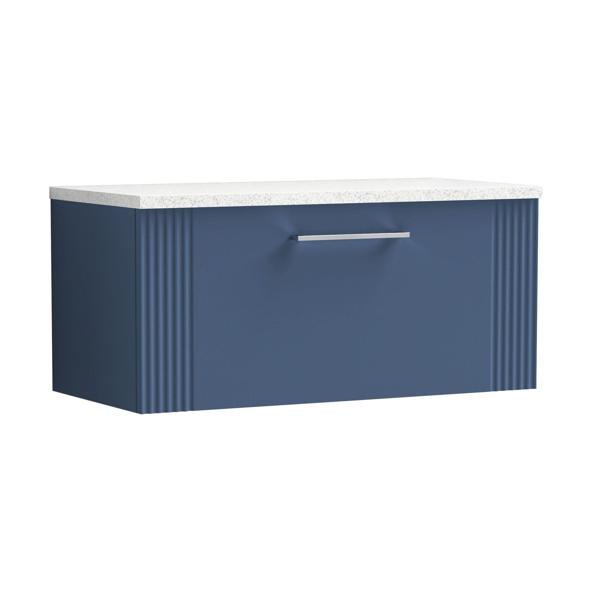 [BFPF396LSW] Partial Fluted 1 Drawer Wall Hung Vanity Unit with Sparkling White Laminate Worktop - 800mm - Satin Blue - Cutout