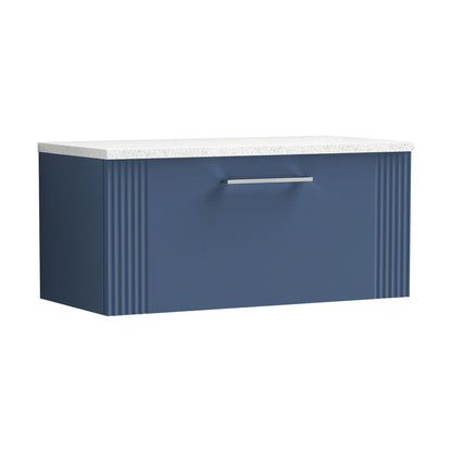 [BFPF396LSW] Partial Fluted 1 Drawer Wall Hung Vanity Unit with Sparkling White Laminate Worktop - 800mm - Satin Blue - Cutout