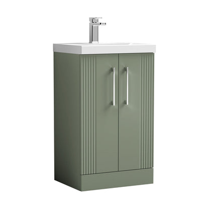 [BFPF823A] Belvide Partial Fluted 2 Door Floor Standing Vanity Unit with Mid-Edge 1 Tap Hole Ceramic Basin - Cutout