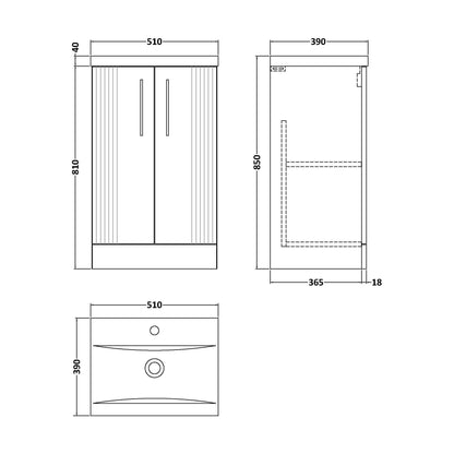 [BFPF823A] Belvide Partial Fluted 2 Door Floor Standing Vanity Unit with Mid-Edge 1 Tap Hole Ceramic Basin - Technical Drawing