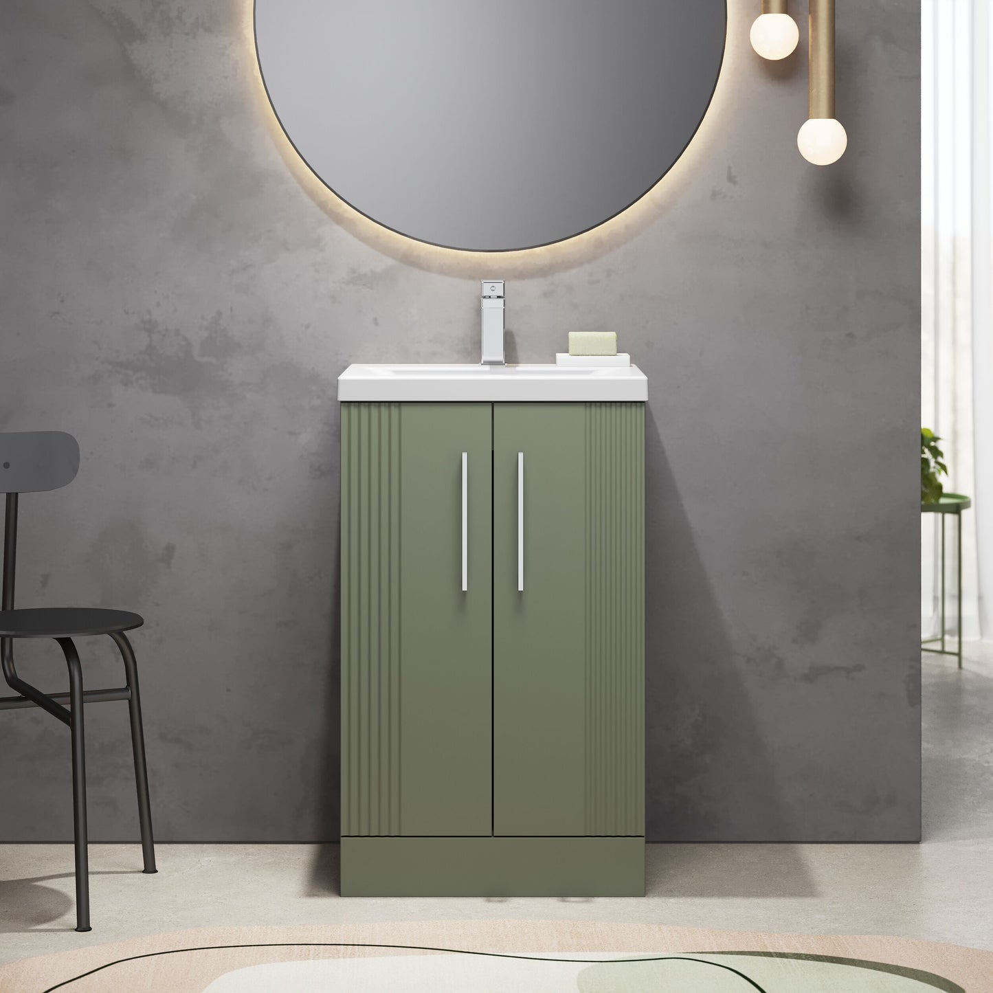 [BFPF823A] Belvide Partial Fluted 2 Door Floor Standing Vanity Unit with Mid-Edge 1 Tap Hole Ceramic Basin - Lifestyle 1