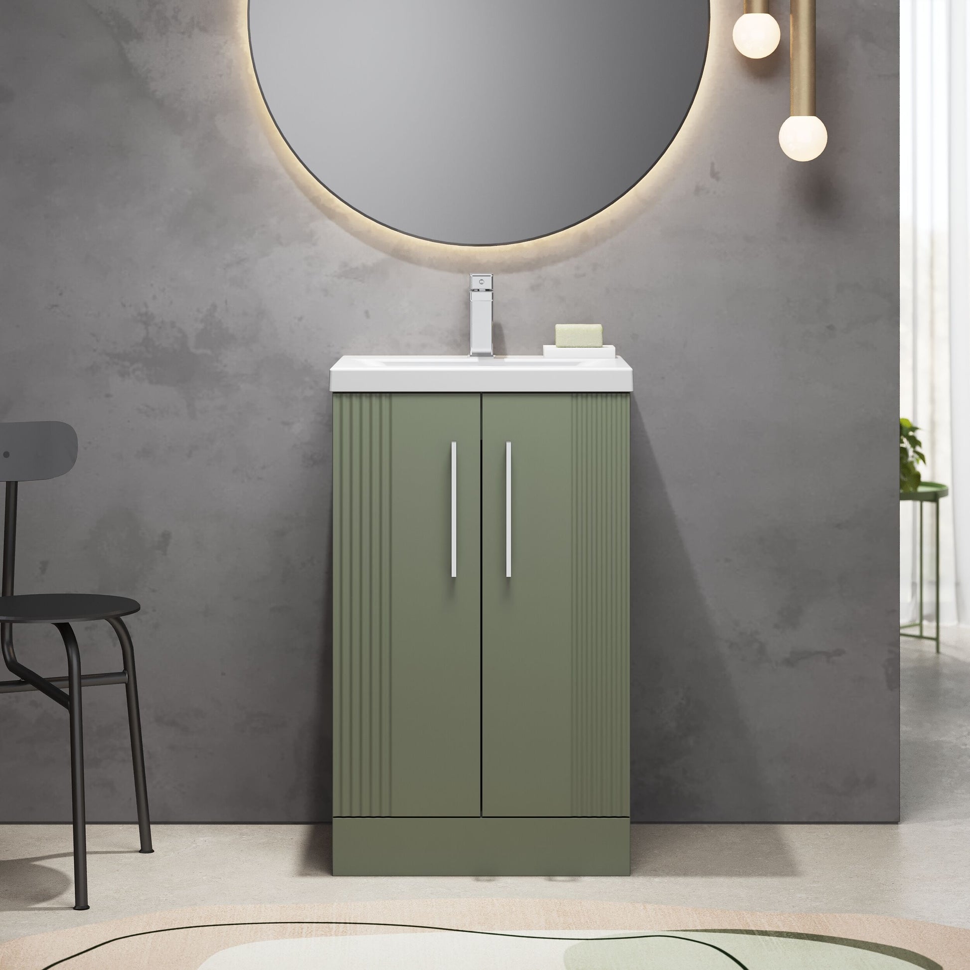 [BFPF823A] Belvide Partial Fluted 2 Door Floor Standing Vanity Unit with Mid-Edge 1 Tap Hole Ceramic Basin - Lifestyle 1