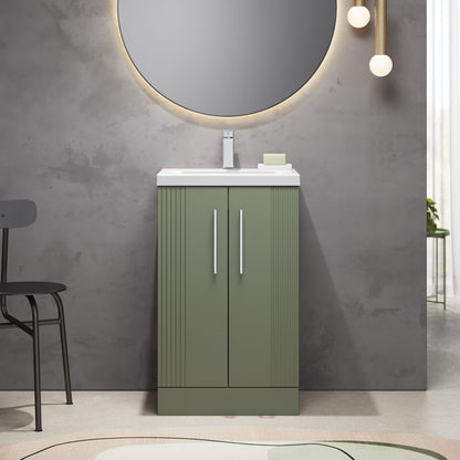 [BFPF823A] Belvide Partial Fluted 2 Door Floor Standing Vanity Unit with Mid-Edge 1 Tap Hole Ceramic Basin - Lifestyle 1