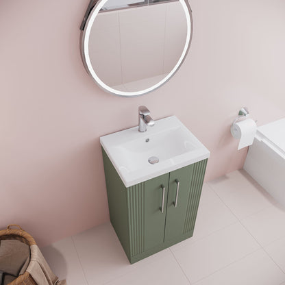 [BFPF823A] Belvide Partial Fluted 2 Door Floor Standing Vanity Unit with Mid-Edge 1 Tap Hole Ceramic Basin - Lifestyle 2