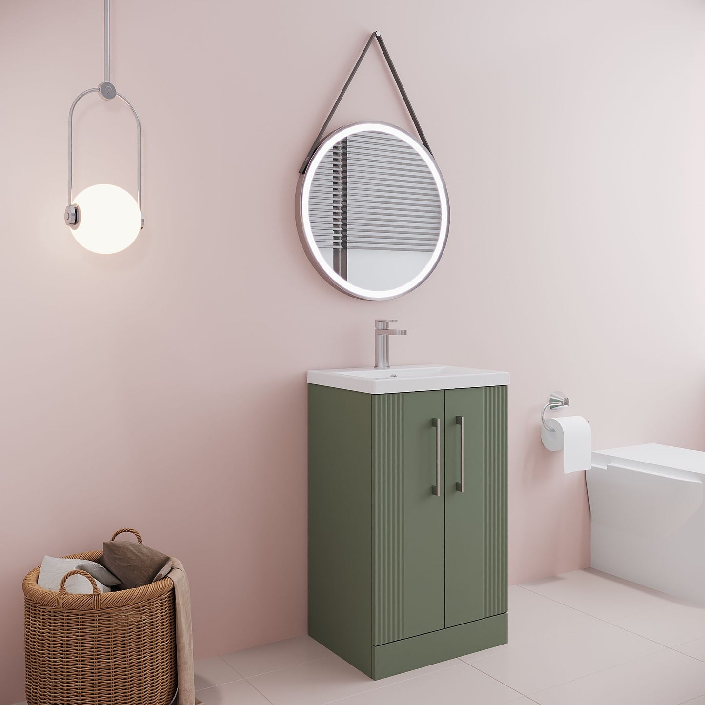 [BFPF823A] Belvide Partial Fluted 2 Door Floor Standing Vanity Unit with Mid-Edge 1 Tap Hole Ceramic Basin - Lifestyle 3