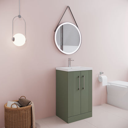 [BFPF823A] Belvide Partial Fluted 2 Door Floor Standing Vanity Unit with Mid-Edge 1 Tap Hole Ceramic Basin - Lifestyle 3