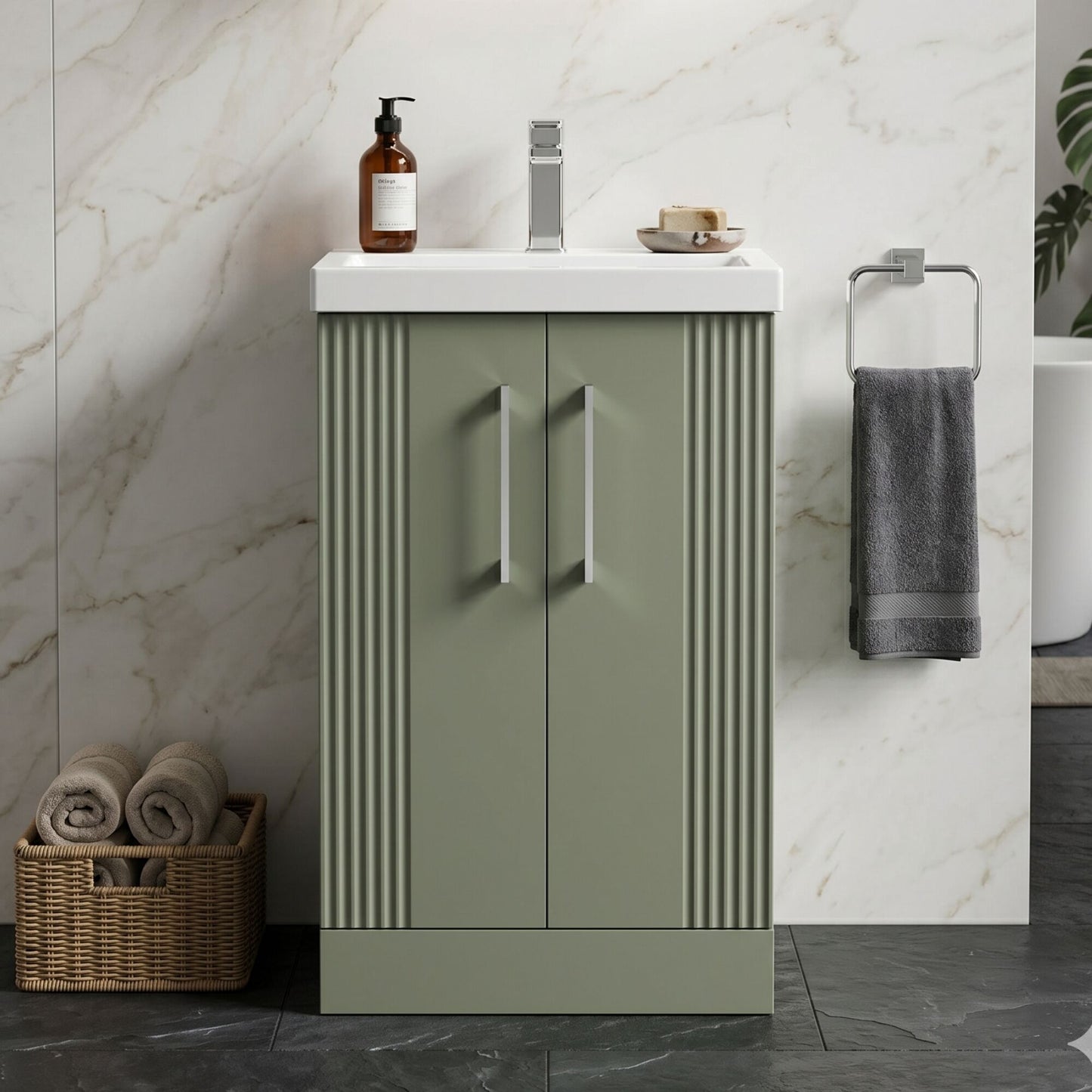[BFPF823A] Belvide Partial Fluted 2 Door Floor Standing Vanity Unit with Mid-Edge 1 Tap Hole Ceramic Basin - Silo