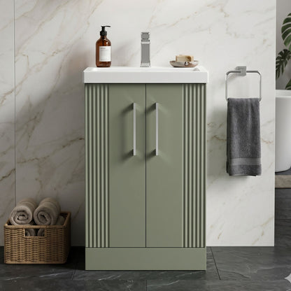 [BFPF823A] Belvide Partial Fluted 2 Door Floor Standing Vanity Unit with Mid-Edge 1 Tap Hole Ceramic Basin - Silo