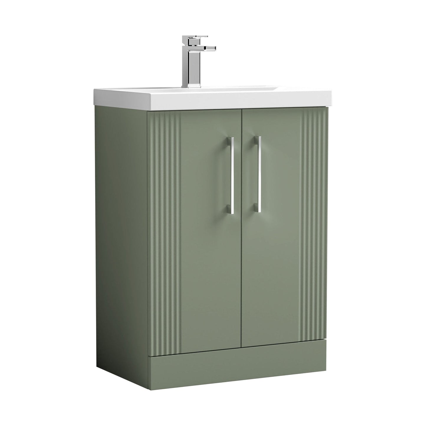 [BFPF825A] Belvide Partial Fluted 2 Door Floor Standing Vanity Unit with Mid-Edge 1 Tap Hole Ceramic Basin - Cutout