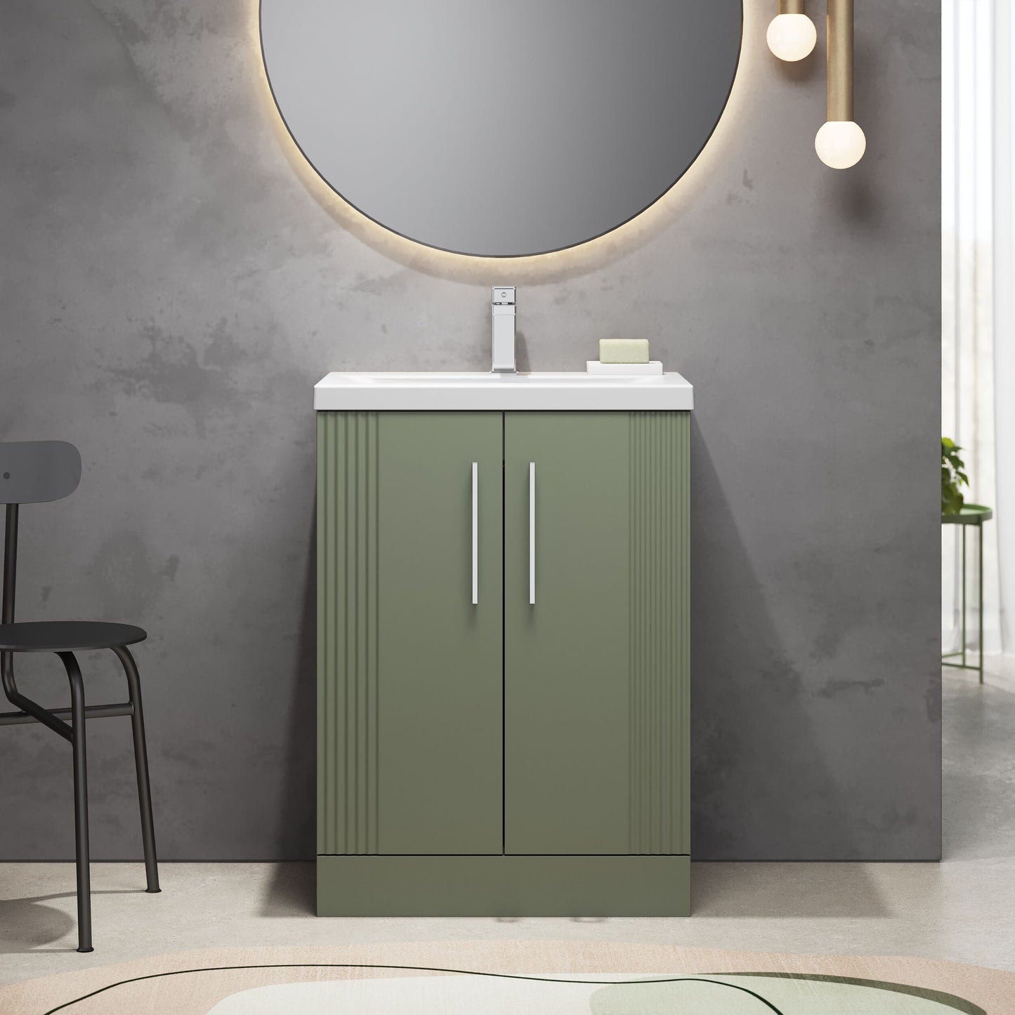 [BFPF825A] Belvide Partial Fluted 2 Door Floor Standing Vanity Unit with Mid-Edge 1 Tap Hole Ceramic Basin - Lifestyle 1