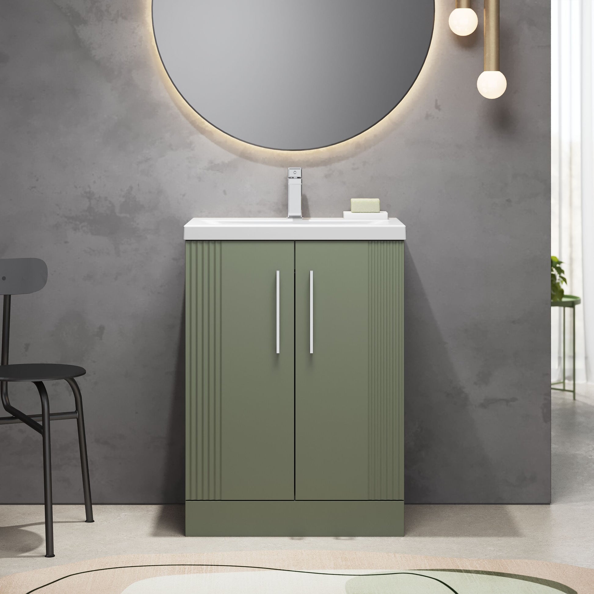[BFPF825A] Belvide Partial Fluted 2 Door Floor Standing Vanity Unit with Mid-Edge 1 Tap Hole Ceramic Basin - Lifestyle 1