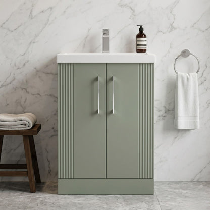 [BFPF825A] Belvide Partial Fluted 2 Door Floor Standing Vanity Unit with Mid-Edge 1 Tap Hole Ceramic Basin - Silo