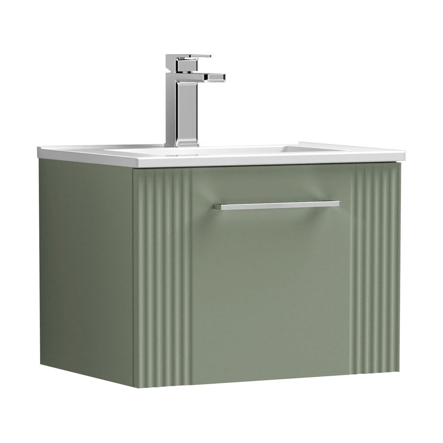 [BFPF891B] Partial Fluted 1 Drawer Wall Hung Vanity Unit with 1 Tap Hole Minimalist Basin - 500mm - Satin Green - Cutout