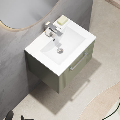 [BFPF891B] Partial Fluted 1 Drawer Wall Hung Vanity Unit with 1 Tap Hole Minimalist Basin - 500mm - Satin Green - Lifestyle 2