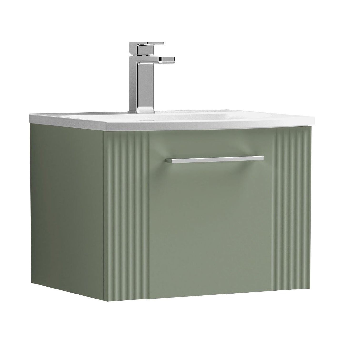 [BFPF891G] Partial Fluted 1 Drawer Wall Hung Vanity Unit with 1 Tap Hole Curved Basin- 500mm - Satin Green - Cutout
