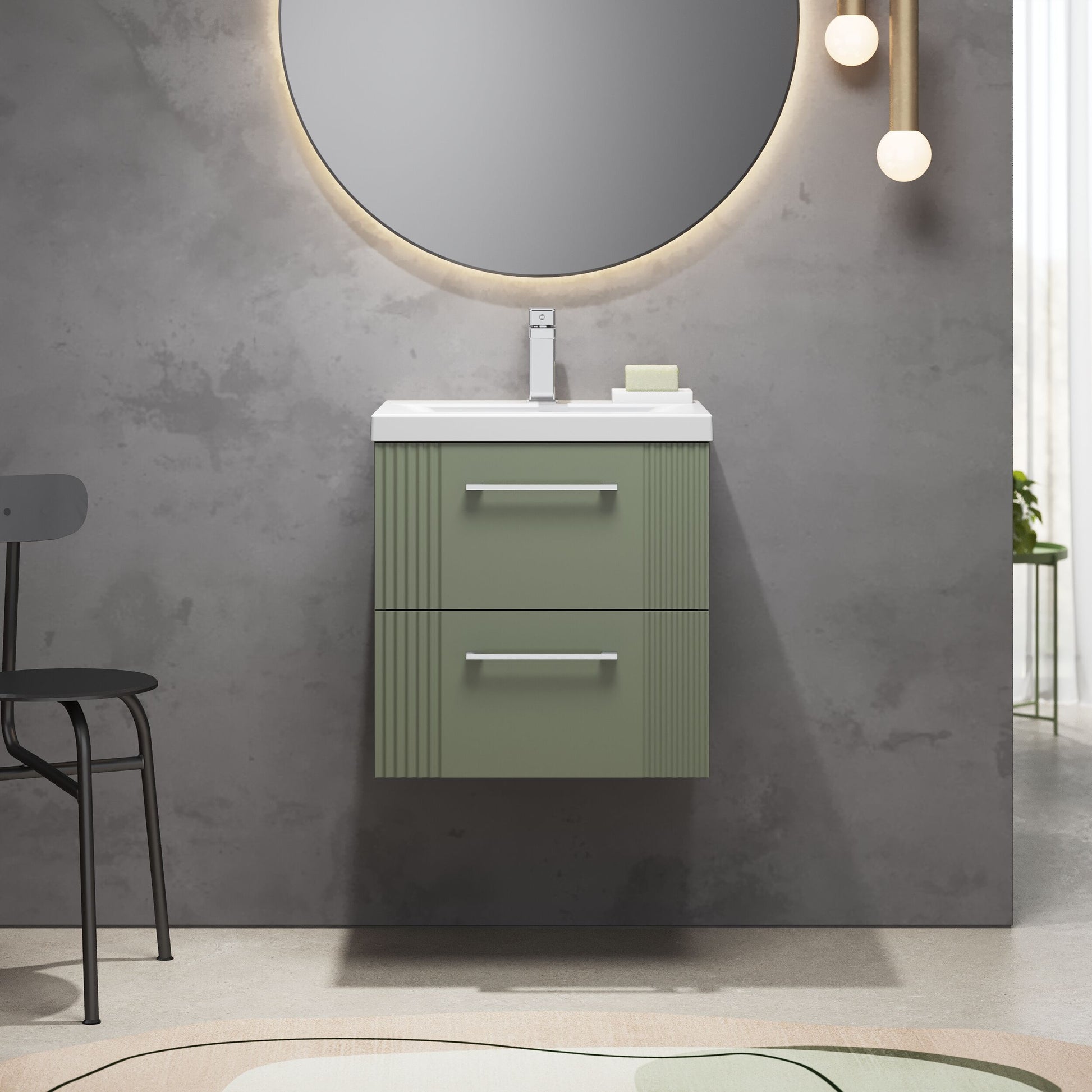 [BFPF892A] Belvide Partial Fluted 2 Drawer Wall Hung Vanity Unit with Mid-Edge 1 Tap Hole Ceramic Basin - Lifestyle 1