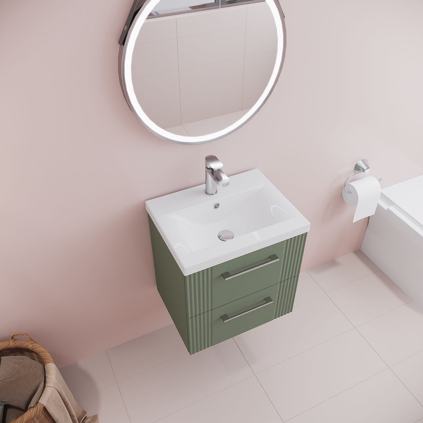 [BFPF892A] Belvide Partial Fluted 2 Drawer Wall Hung Vanity Unit with Mid-Edge 1 Tap Hole Ceramic Basin - Lifestyle 2