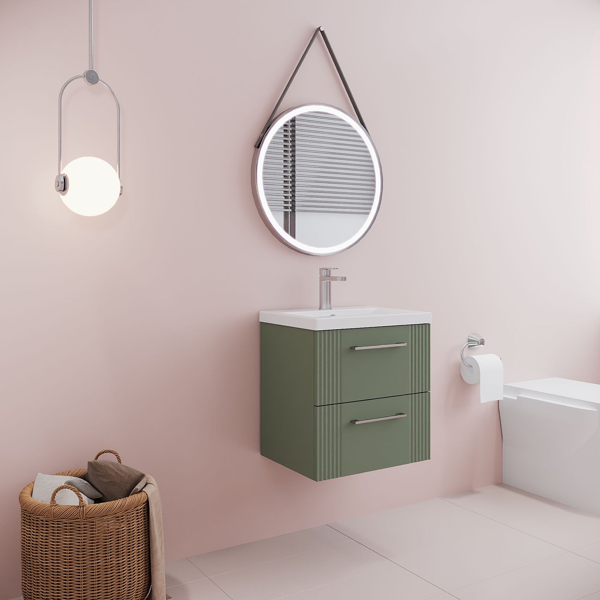 [BFPF892A] Belvide Partial Fluted 2 Drawer Wall Hung Vanity Unit with Mid-Edge 1 Tap Hole Ceramic Basin - Lifestyle 3