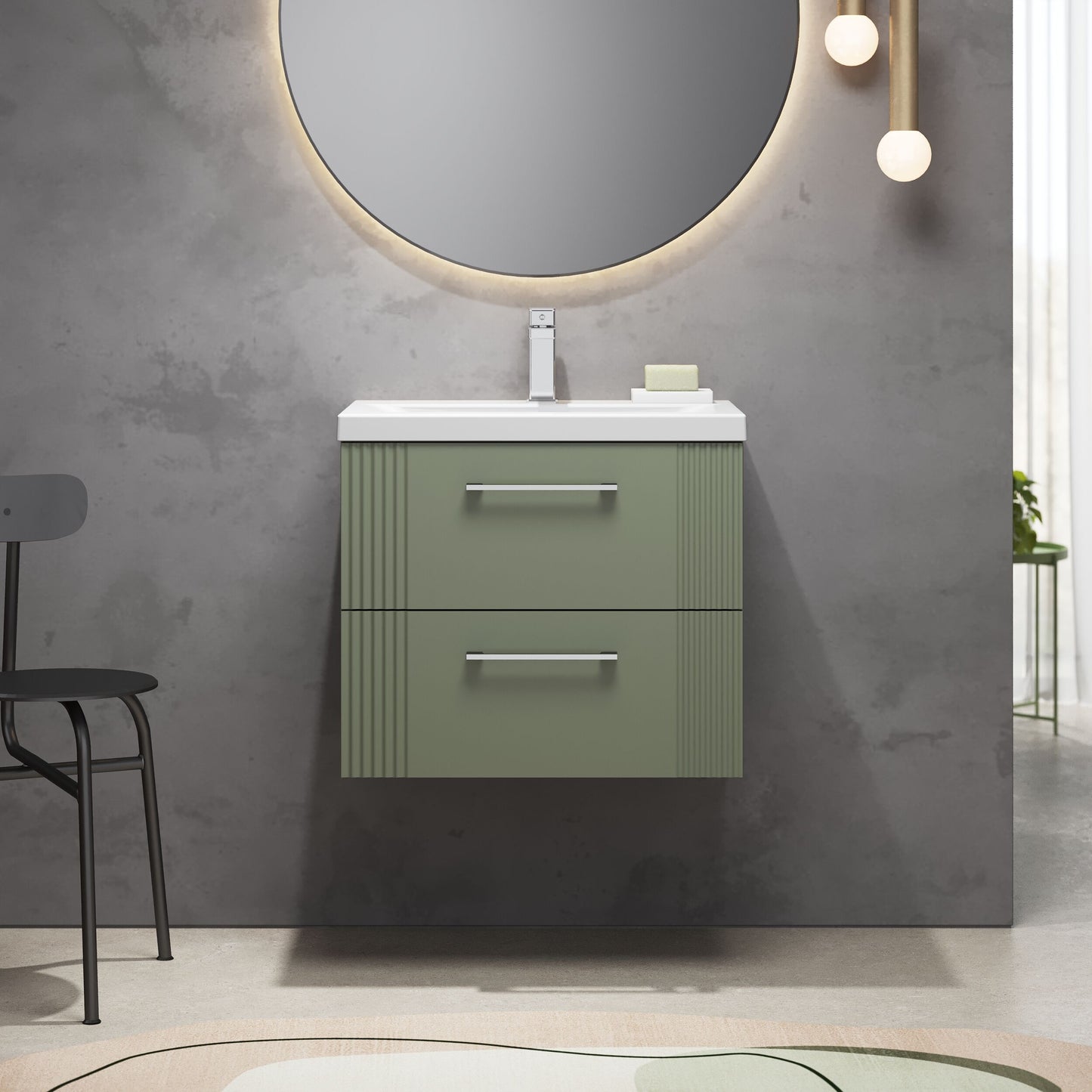 [BFPF893A] Belvide Partial Fluted 2 Drawer Wall Hung Vanity Unit with Mid-Edge 1 Tap Hole Ceramic Basin - Lifestyle 1