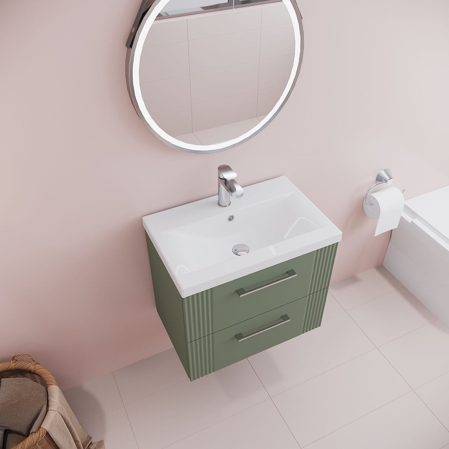 [BFPF893A] Belvide Partial Fluted 2 Drawer Wall Hung Vanity Unit with Mid-Edge 1 Tap Hole Ceramic Basin - Lifestyle 2