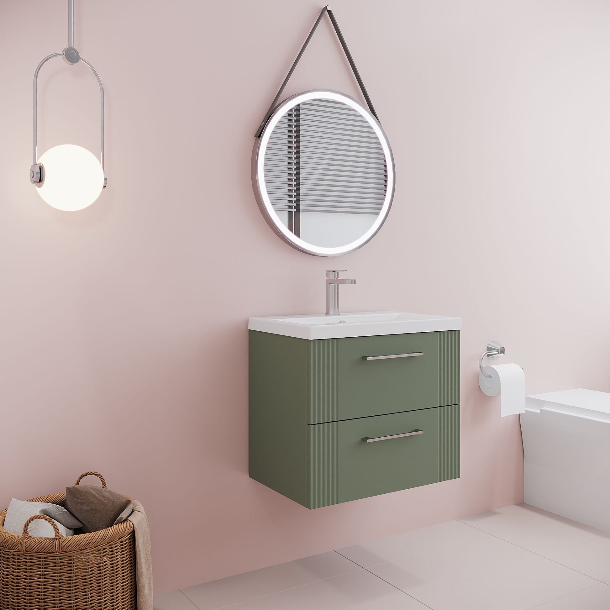 [BFPF893A] Belvide Partial Fluted 2 Drawer Wall Hung Vanity Unit with Mid-Edge 1 Tap Hole Ceramic Basin - Lifestyle 3