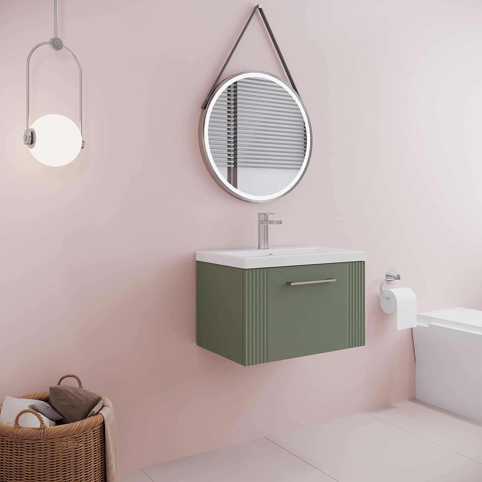 [BFPF894A] Belvide Partial Fluted 1 Drawer Wall Hung Vanity Unit with Mid-Edge 1 Tap Hole Ceramic Basin - Lifestyle 3