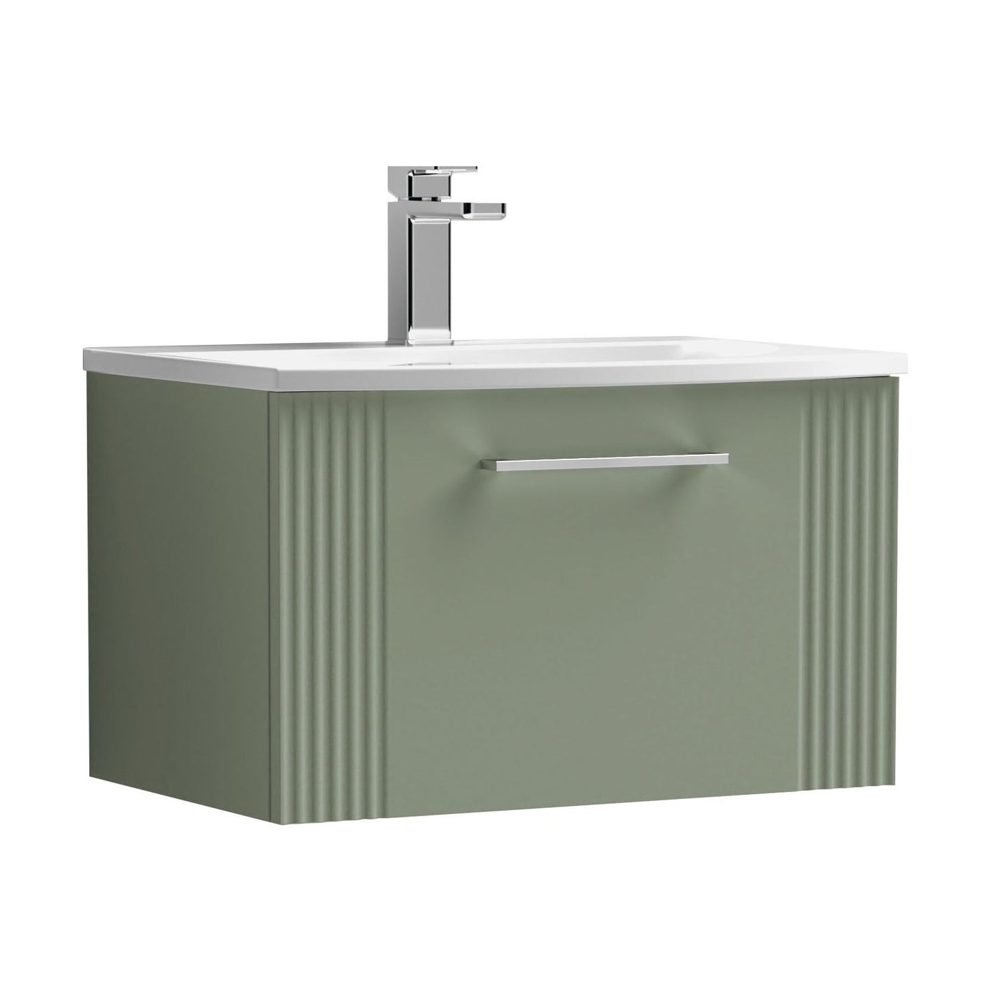 [BFPF894G] Partial Fluted 1 Drawer Wall Hung Vanity Unit with 1 Tap Hole Curved Basin- 600mm - Satin Green - Baltereley - Cutout