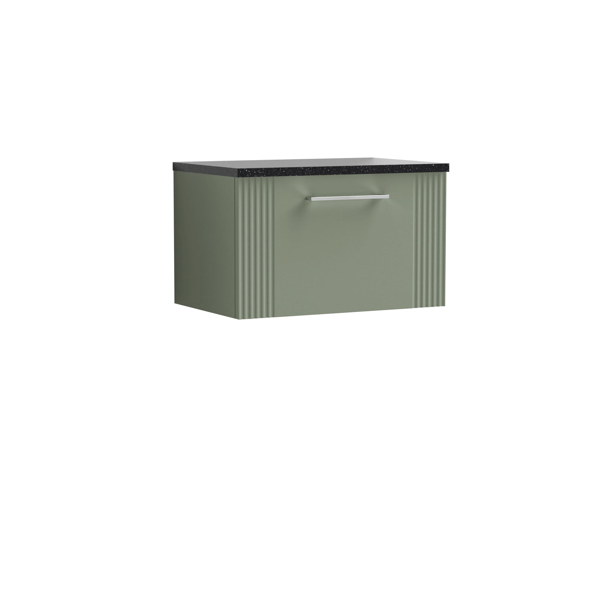 [BFPF894LSB] Belvide Retro Partial Fluted 1 Drawer Wall Hung Vanity Unit with Sparkling Black Laminate Worktop, Choice of Size and Colour - Cutout