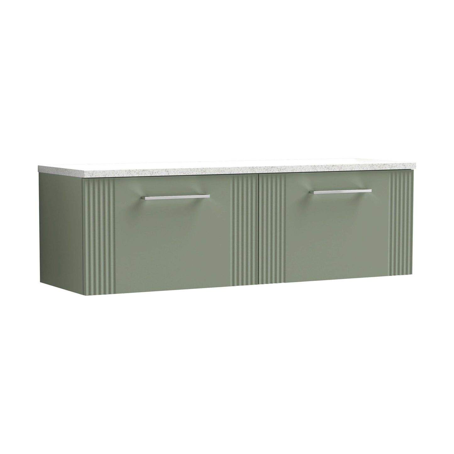 [BFPF894LSW2] Partial Fluted 2 Drawer Wall Hung Vanity Unit with Sparkling White Laminate Worktop - 1200mm - Satin Green - Cutout