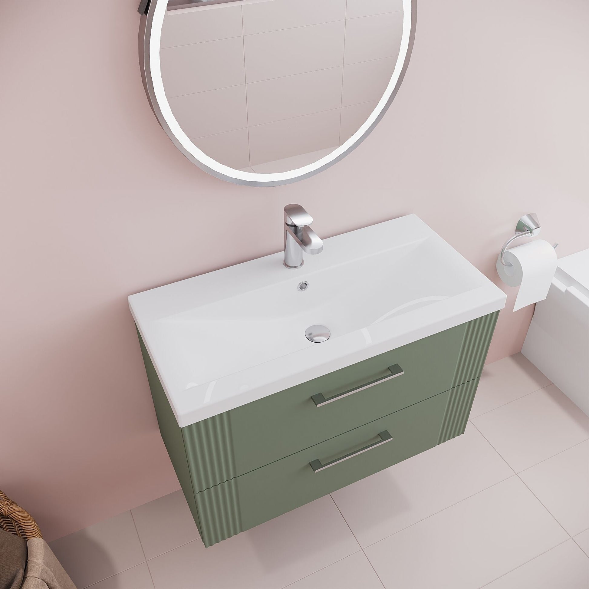 [BFPF895A] Belvide Partial Fluted 2 Drawer Wall Hung Vanity Unit with Mid-Edge 1 Tap Hole Ceramic Basin - Lifestyle 2