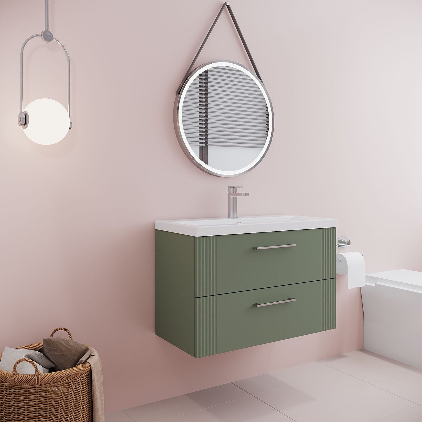 [BFPF895A] Belvide Partial Fluted 2 Drawer Wall Hung Vanity Unit with Mid-Edge 1 Tap Hole Ceramic Basin - Lifestyle 3