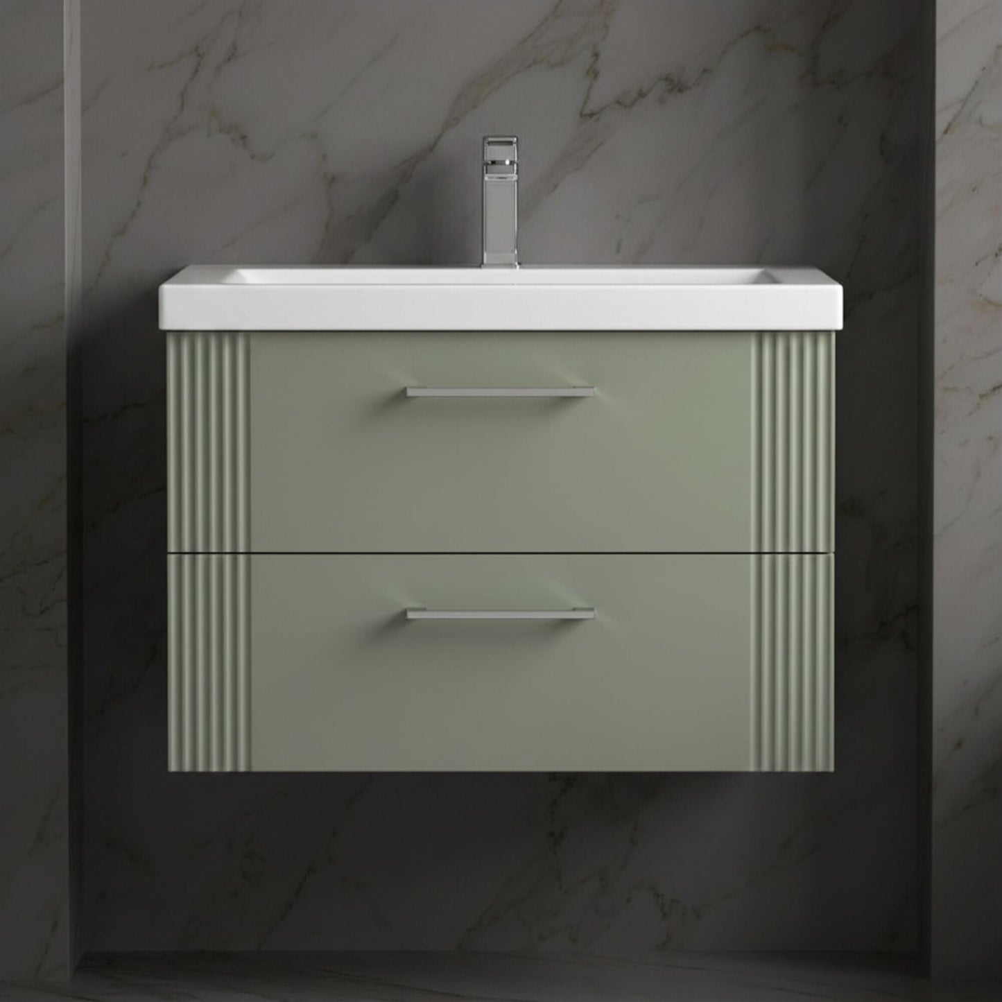 [BFPF895A] Belvide Partial Fluted 2 Drawer Wall Hung Vanity Unit with Mid-Edge 1 Tap Hole Ceramic Basin - Silo