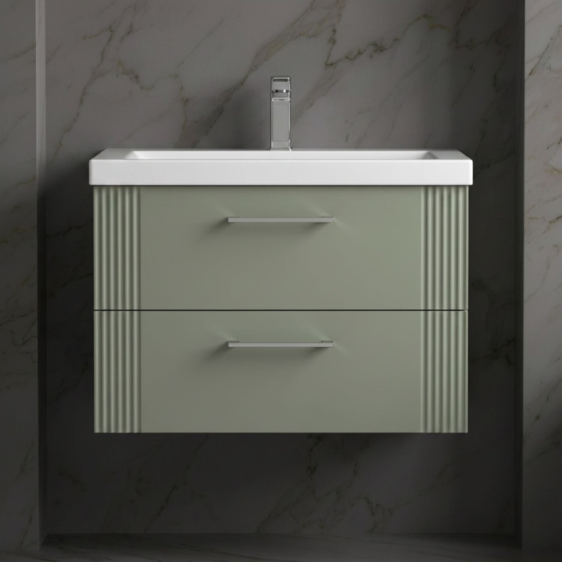 [BFPF895A] Belvide Partial Fluted 2 Drawer Wall Hung Vanity Unit with Mid-Edge 1 Tap Hole Ceramic Basin - Silo