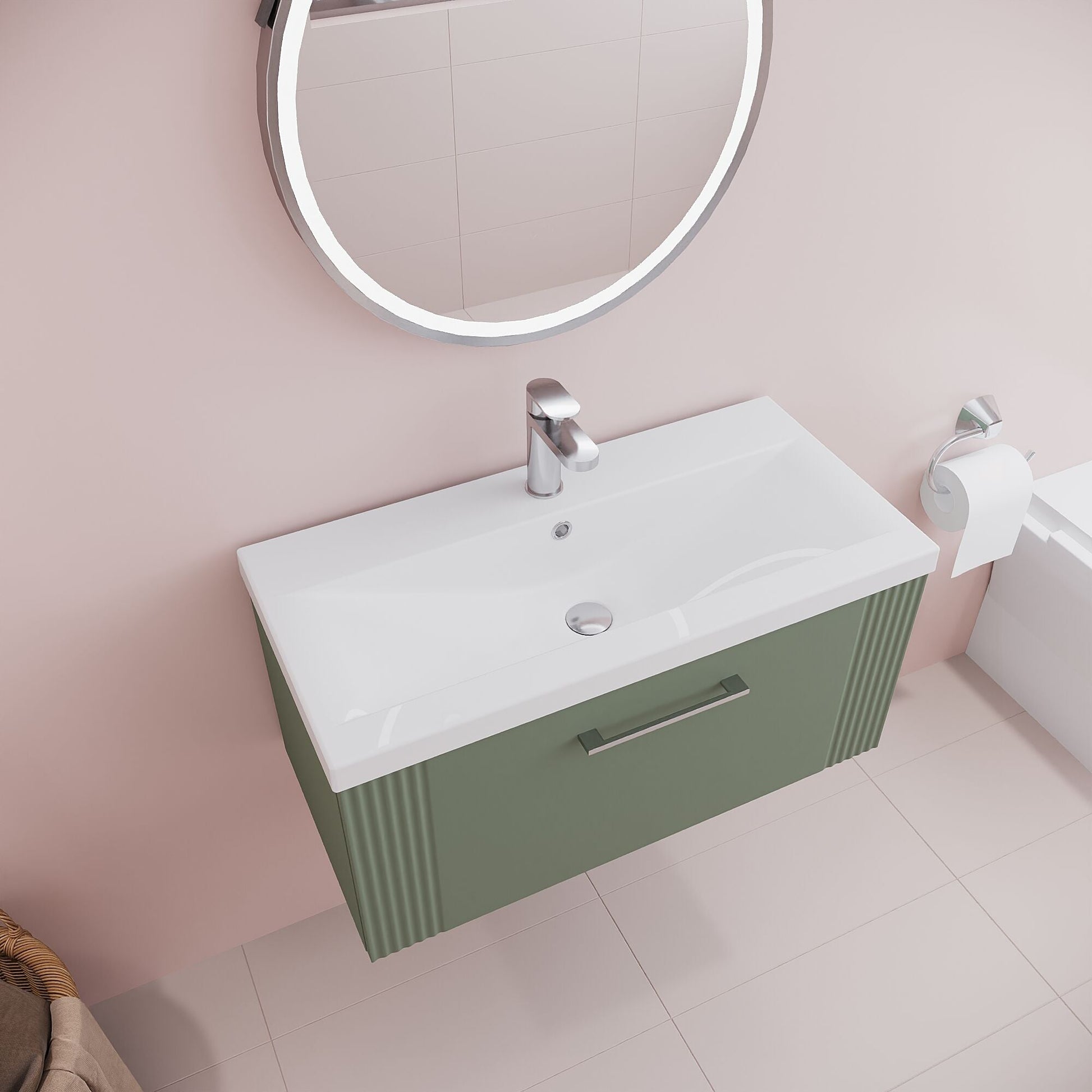 [BFPF896A] Belvide Partial Fluted 1 Drawer Wall Hung Vanity Unit with Mid-Edge 1 Tap Hole Ceramic Basin - Lifestyle 2