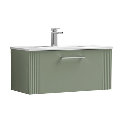 [BFPF896B] Partial Fluted 1 Drawer Wall Hung Vanity Unit with 1 Tap Hole Minimalist Basin - 800mm - Satin Green - Cutout