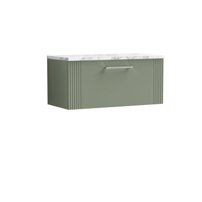 [BFPF896LCM] Belvide Retro Partial Fluted 1 Drawer Wall Hung Vanity Unit with Carrera Marble Laminate Worktop, Choice of Size and Colour - Cutout