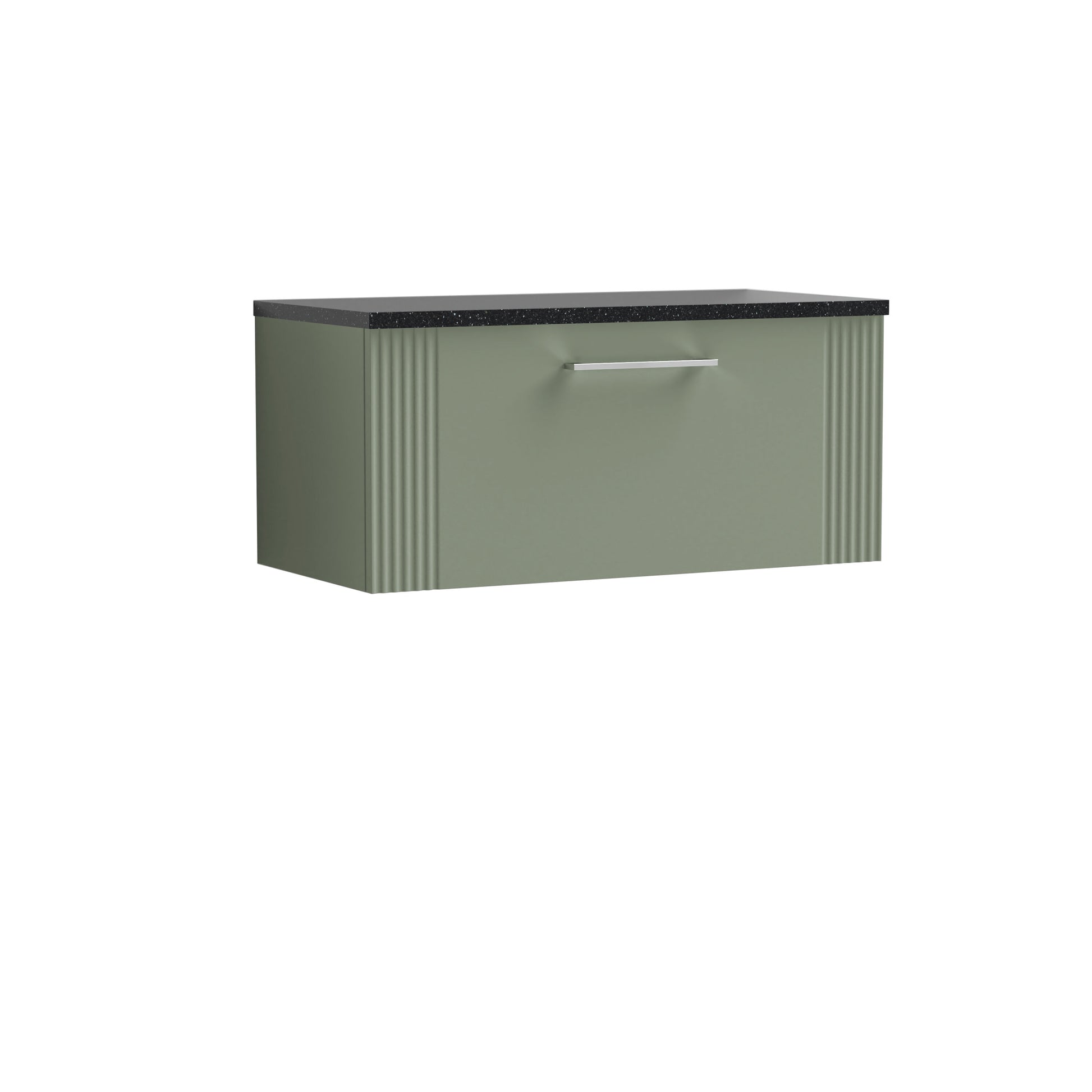 [BFPF896LSB] Belvide Retro Partial Fluted 1 Drawer Wall Hung Vanity Unit with Sparkling Black Laminate Worktop, Choice of Size and Colour - Cutout