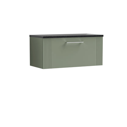 [BFPF896LSB] Belvide Retro Partial Fluted 1 Drawer Wall Hung Vanity Unit with Sparkling Black Laminate Worktop, Choice of Size and Colour - Cutout