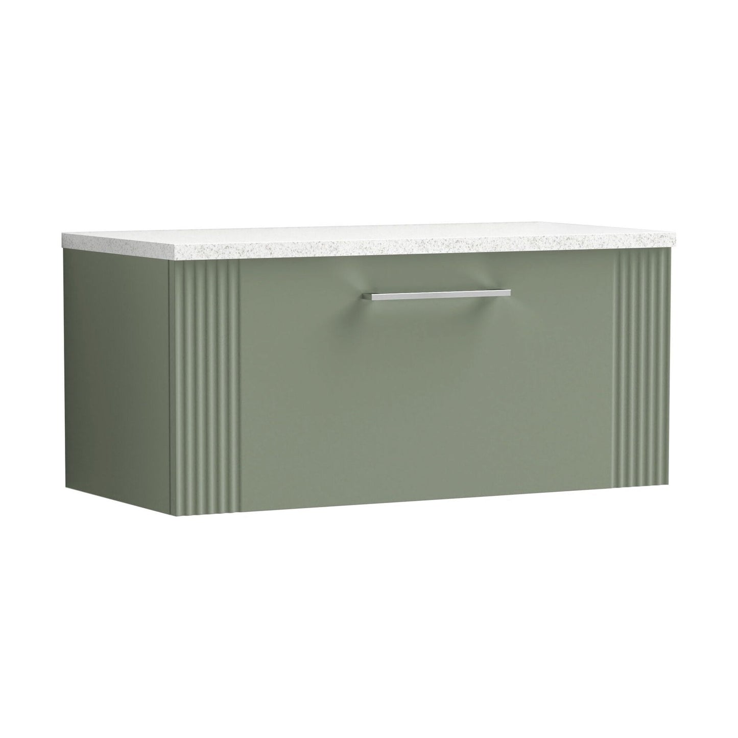 [BFPF896LSW] Partial Fluted 1 Drawer Wall Hung Vanity Unit with Sparkling White Laminate Worktop - 800mm - Satin Green - Cutout