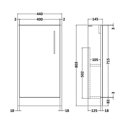 [BFPW1821] 440 Single Door Floor Standing Unit - Technical Drawing