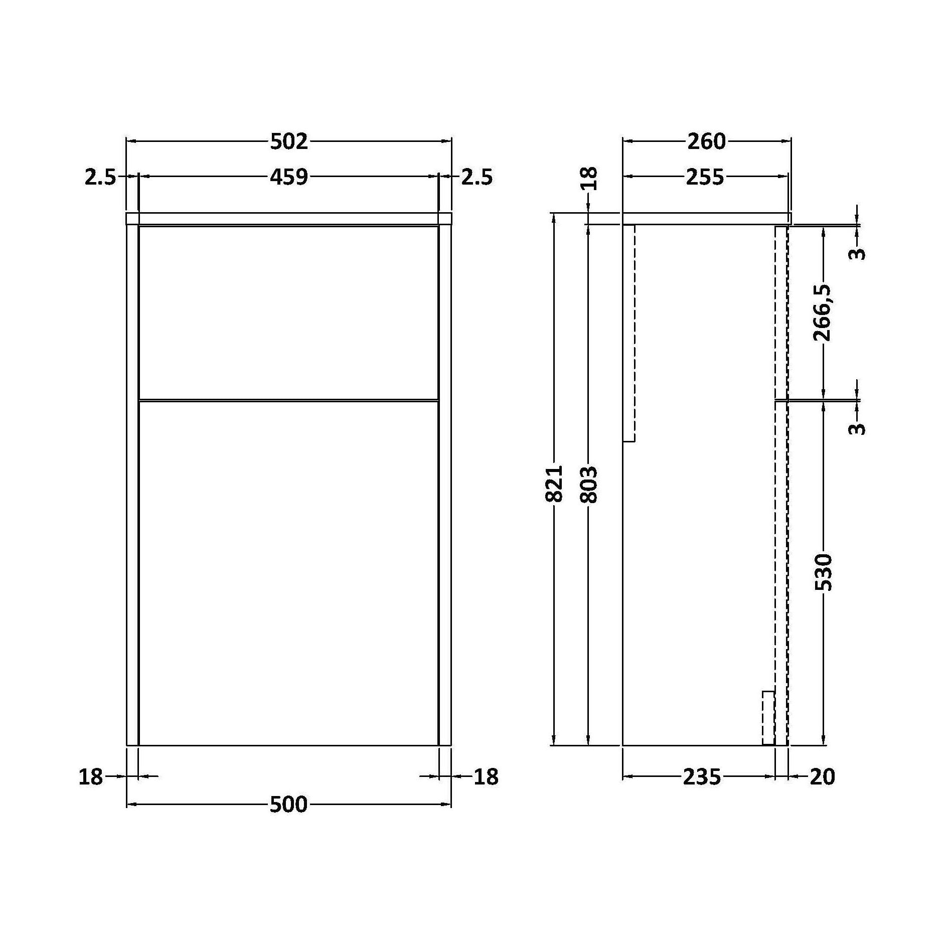 [BFPW1841] Edge/Power Floor Standing WC Toilet Unit (Pan & Cistern Not Included), 500mm - Woodgrain Autumn Oak - Balterley - Technical Drawing