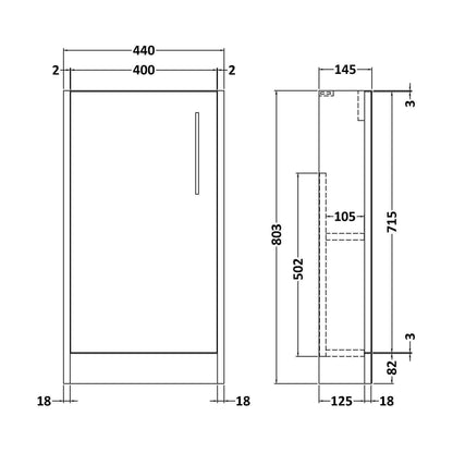 [BFPW2221] 440 Single Door Floor Standing Unit - Technical Drawing