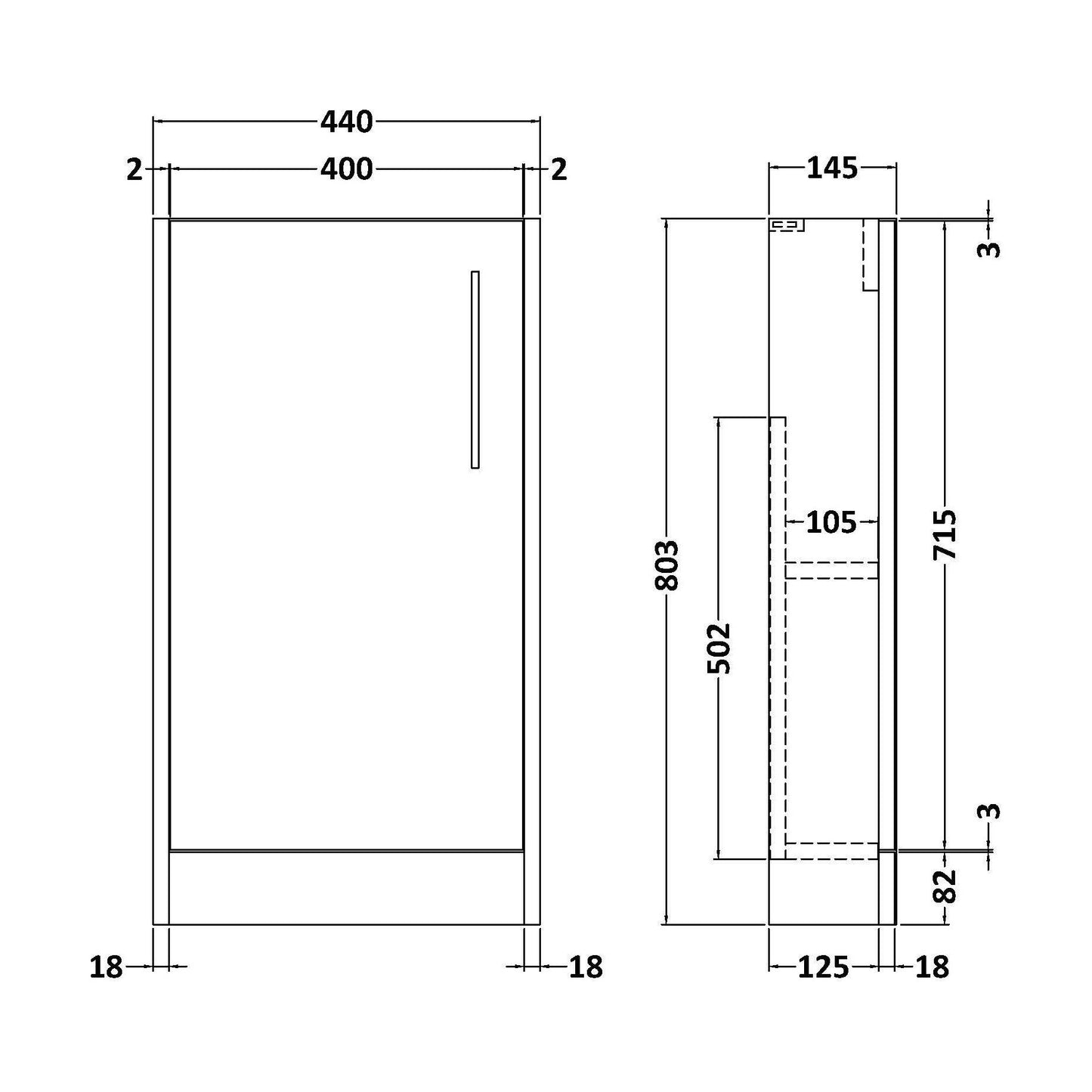 [BFPW2321] 440 Single Door Floor Standing Unit - Technical Drawing